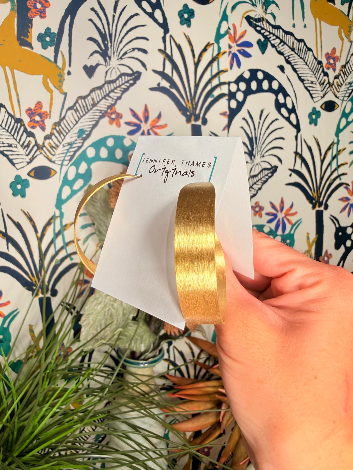Flat brushed gold hoop