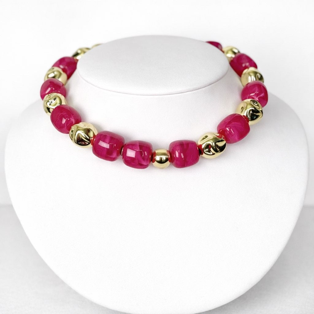 Hot pink beaded necklace
