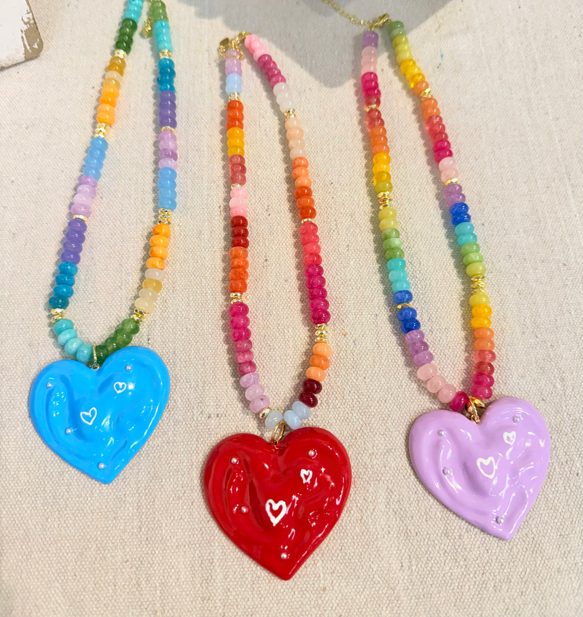 Rainbow beaded necklaces with Hearts